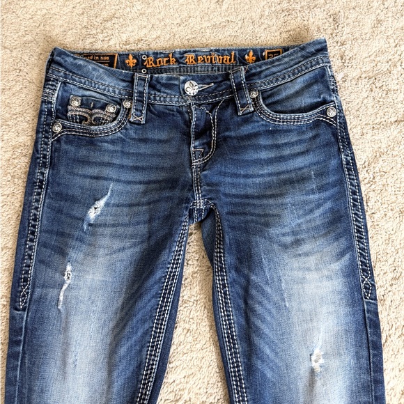 Rock Revival Jeans Womens Size 25 Drew Distressed Low Rise Y2K Medium Blue Denim - Picture 8 of 12